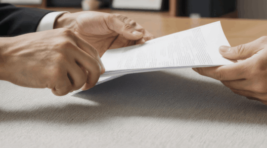 Two-individuals-exchanging-an-insurance-document